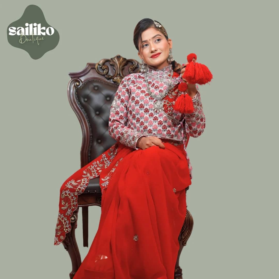 Nepali Traditional Dhaka Saree Hand Embroidered - Image 2