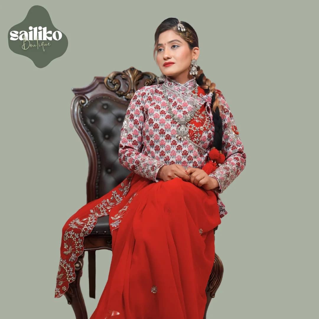 Nepali Traditional Dhaka Saree Hand Embroidered - Image 4